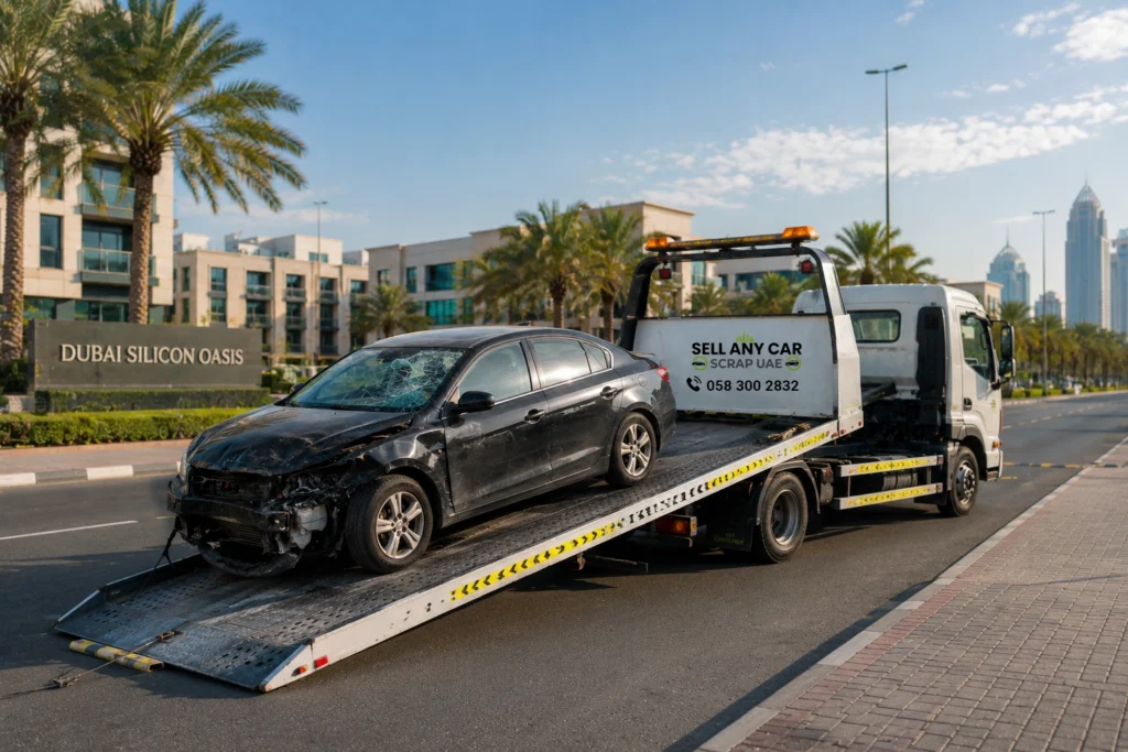 scrap car pickup service in Dubai Silicon Oasis with tow truck